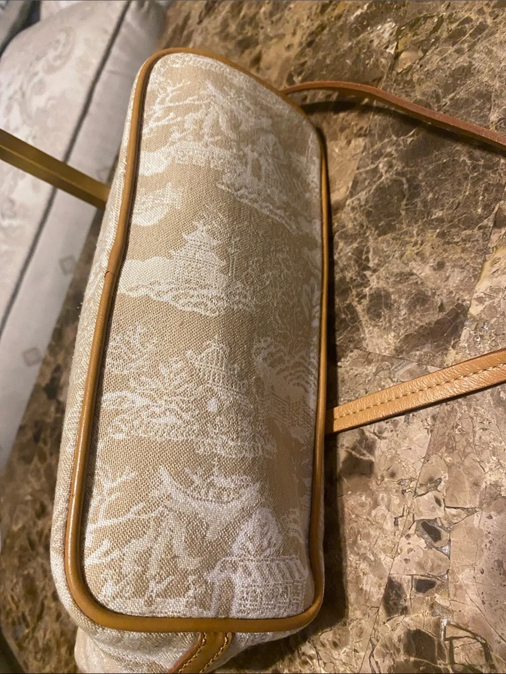 Talbots Cream Jacquard Crossbody with Tan Strap
